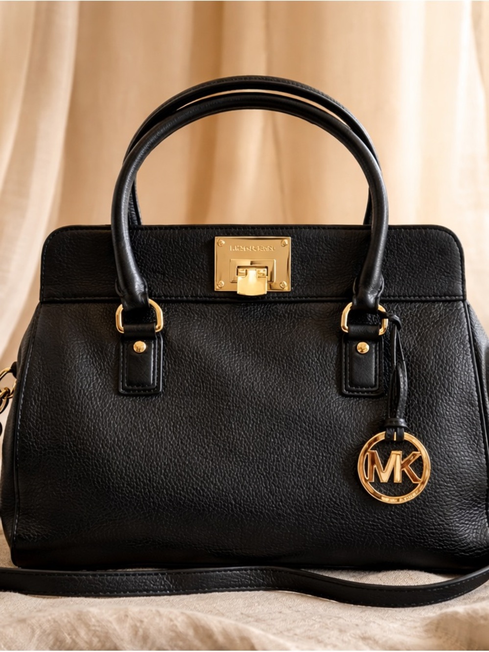 Michael Kors‎ Black Leather Satchel with Gold Accents